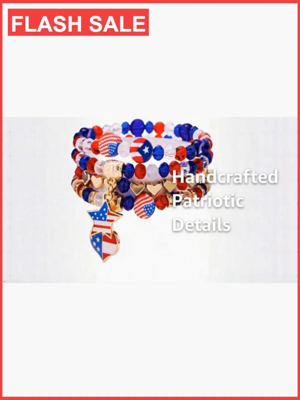 4th of July Patriotic Stretch Bracelets USA Flag Beaded 3+ Kids unisex